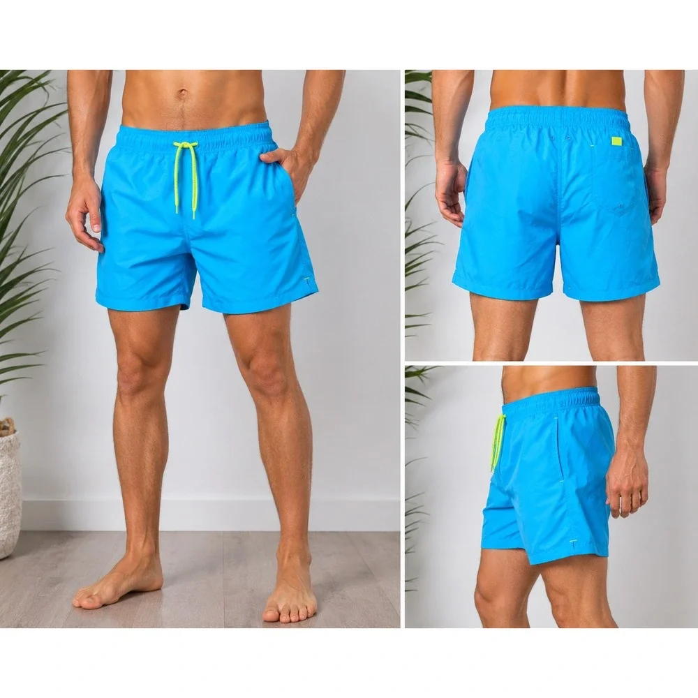 Laguna Swim Trunks Mens Large Blue Neon‎ Drawstring Mesh Lined Board Shorts